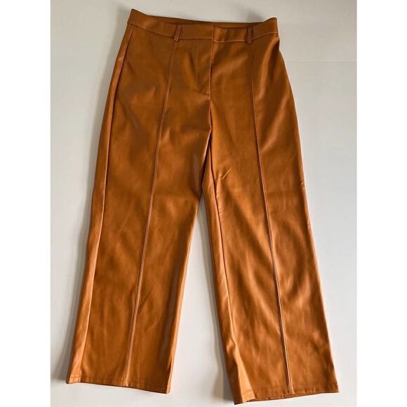 7 For All Mankind Camel Faux Leather Lined Front Stitched Leather PantSize Large - Picture 1 of 14